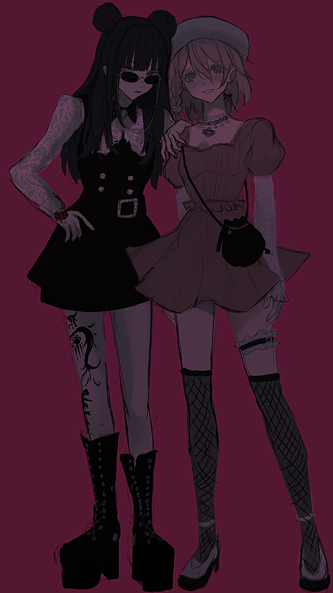 art by rinngososaku with 2 girls with contrasting features